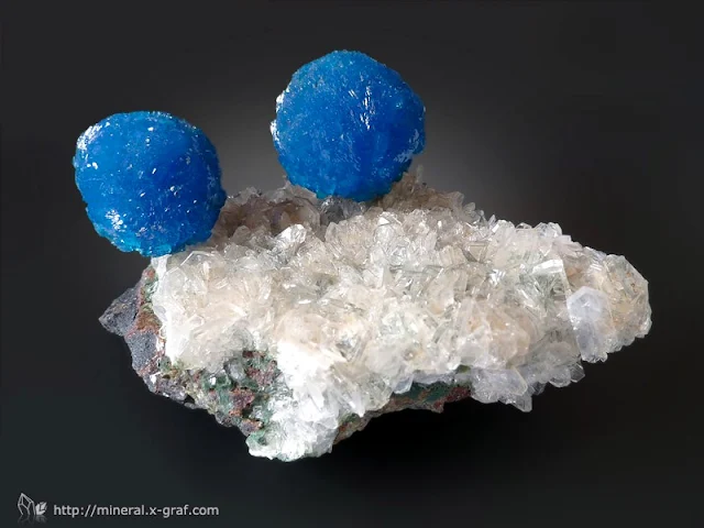 Cavansite Crystals on Stilbite