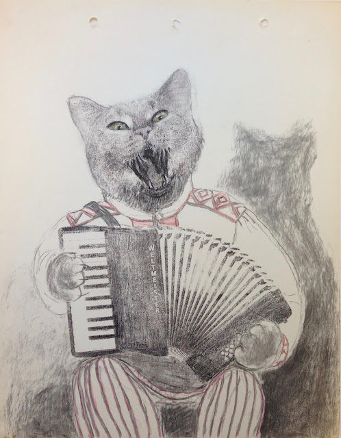 weltmeister akordion cat music catart catillustration catconcert catprint blackandwhite