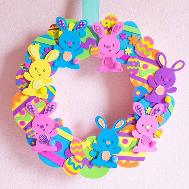 Make this sweet Easter egg and bunny wreath in minutes with foam craft kits! Make this sweet Easter egg and bunny wreath in minutes with foam craft kits!