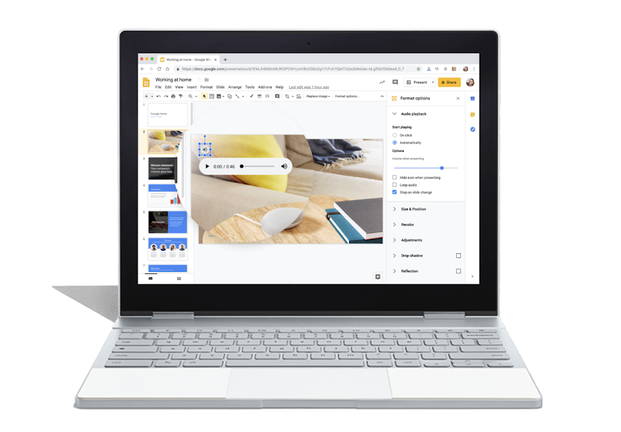 Enhance presentations in Google Slides with audio