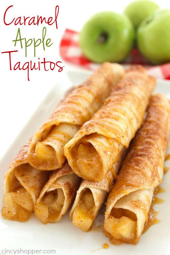 These Caramel Apple Taquitos will make for a perfect dessert this fall. Super simple flour tortillas loaded with apple pie filling, cinnamon sugar, and caramel. Caramel Apple Taquitos I have shared a