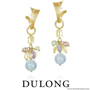 Crown Princess Victoria wore Dulong Piccolo Earrings Gold prehnite, aquamarine and freshwater pearl, pair