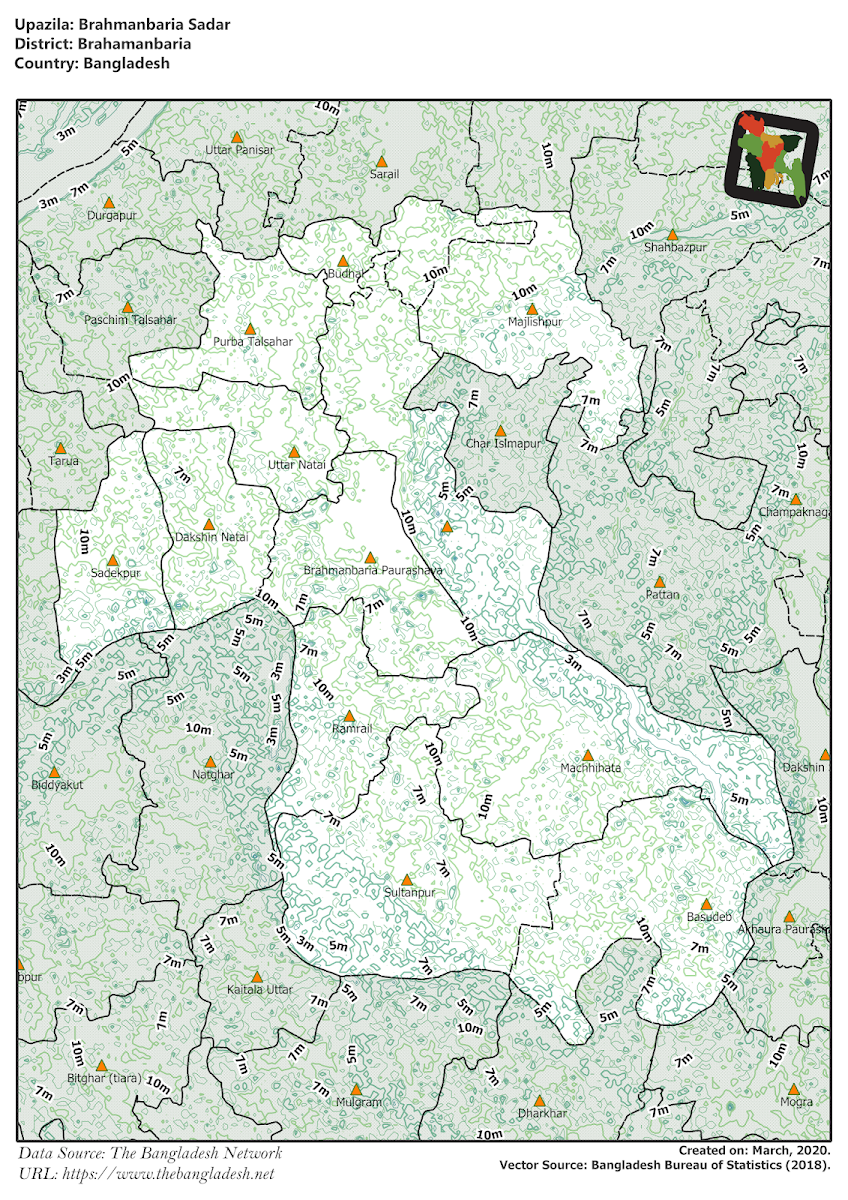 Brahmanbaria Sadar Upazila Elevation Map Brahmanbaria District Bangladesh