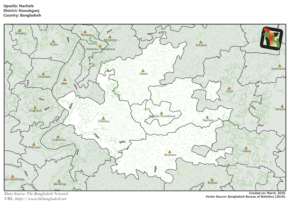 Nachole Upazila Elevation Map Nawabganj District Bangladesh