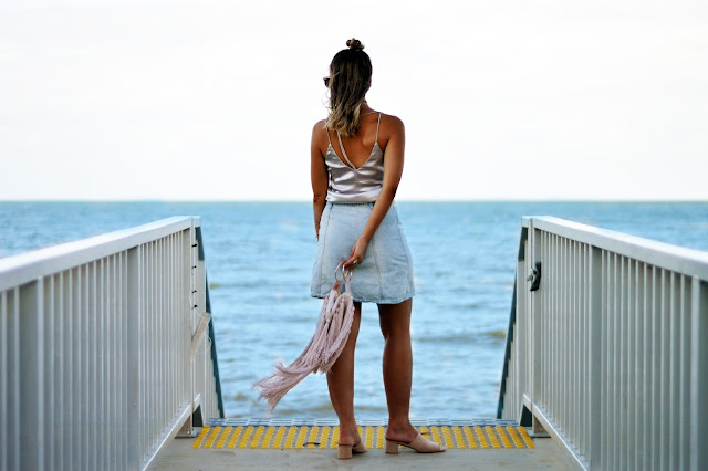 summer outfit with silk slip cami