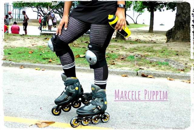 Marcele Puppim Patinando patins-joelheira-garrafa-relogio-patinação