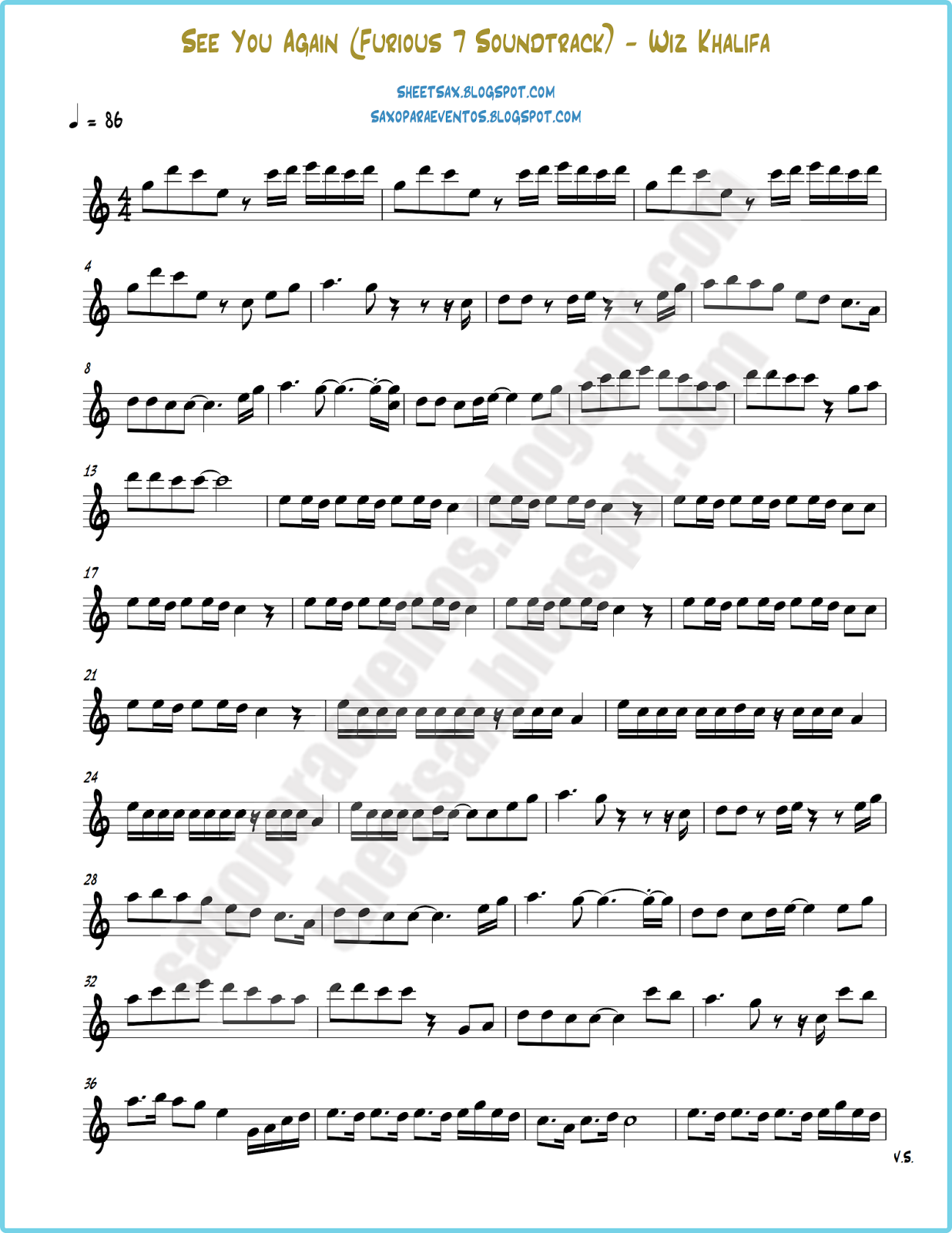 Sheet music of See You Again ft. Charlie Puth Furious 7 Soundtrack by