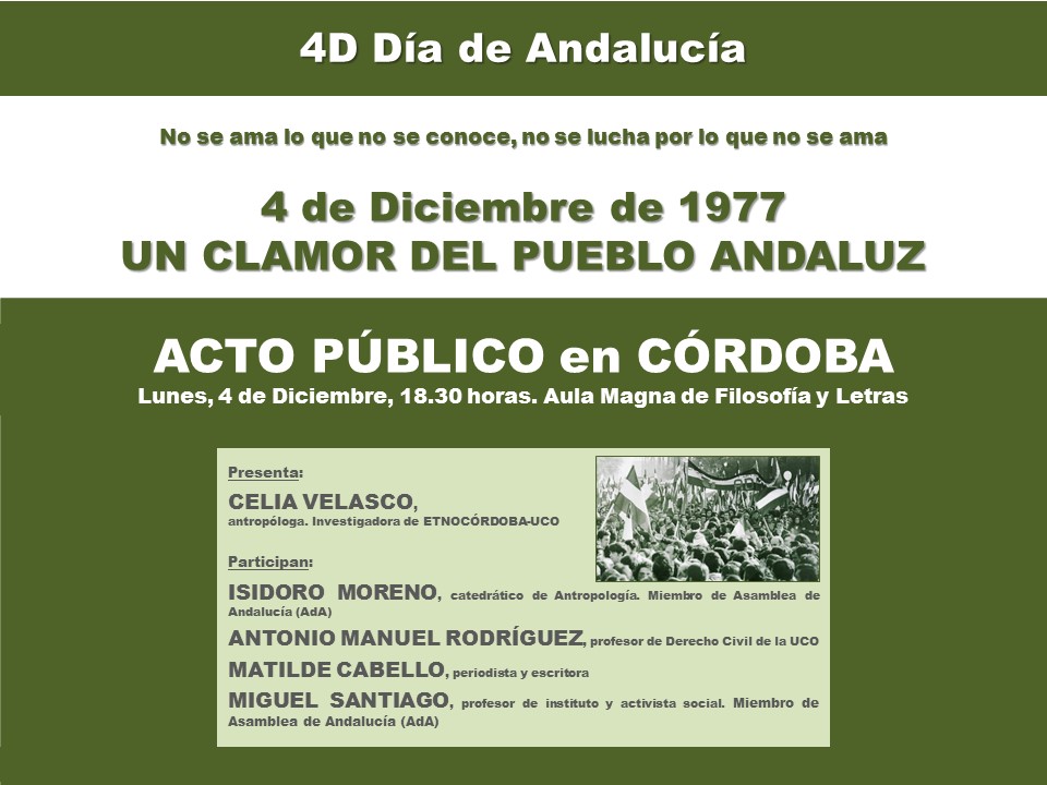 Lunes 4 de Diciembre ACTO PÚBLICO EN CÓRDOBA : 4D DÍA DE ANDALUCÍA