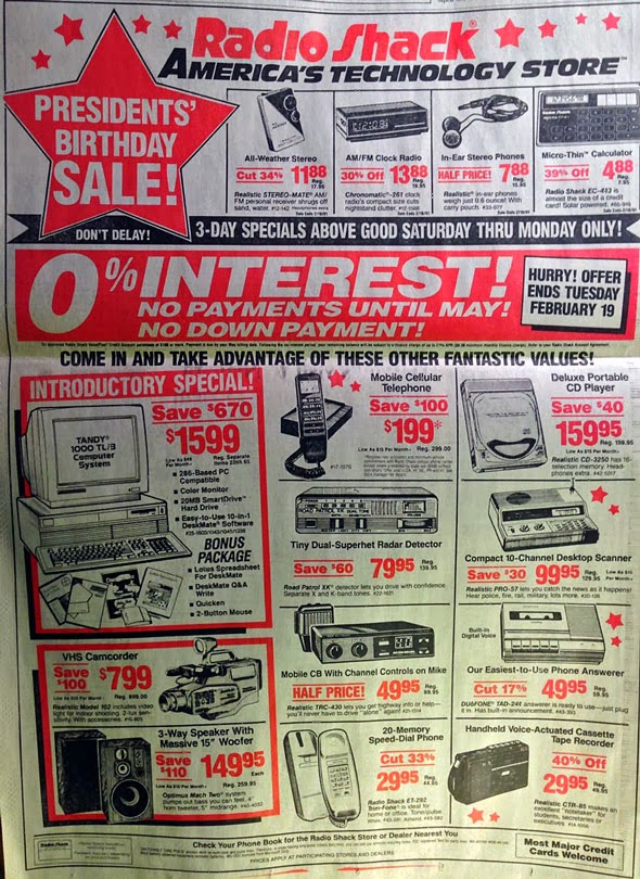 Tabloide do Radio Shack de 1991 com produtos de tecnologia que hoje, cabem todos em um iPhone
