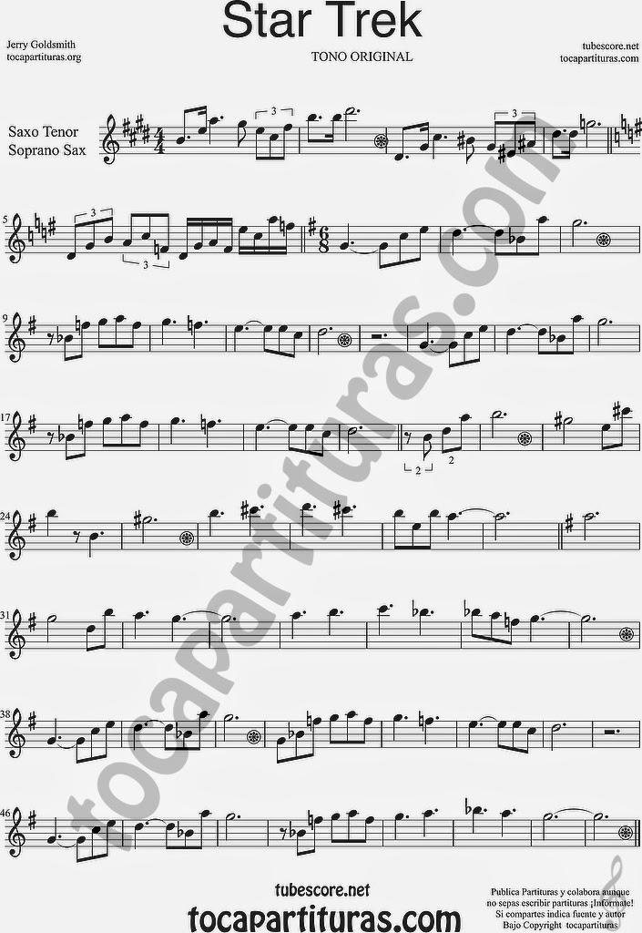  Star Trek Partitura de Saxofón Soprano y Saxo Tenor Sheet Music for Soprano Sax and Tenor Saxophone Music Scores TONO ORIGINAL