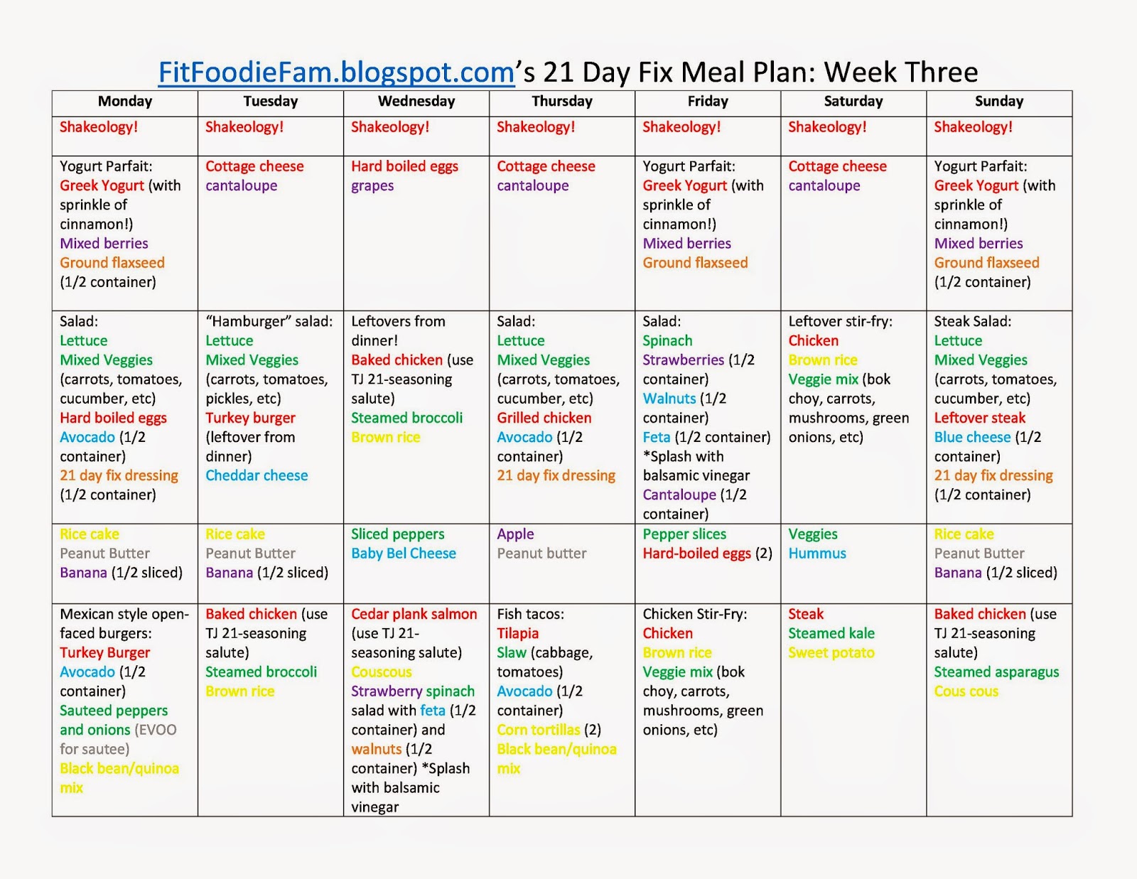Fit Foodie Fam: 21 Day Fix Meal Plan: Week Three