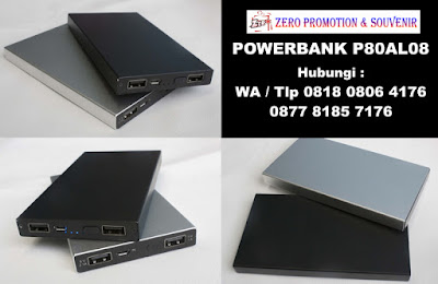 Powerbank bahan metal dengan kapasitas 8000mAh, PB Metal P80AL08, Souvenir Power Bank murah