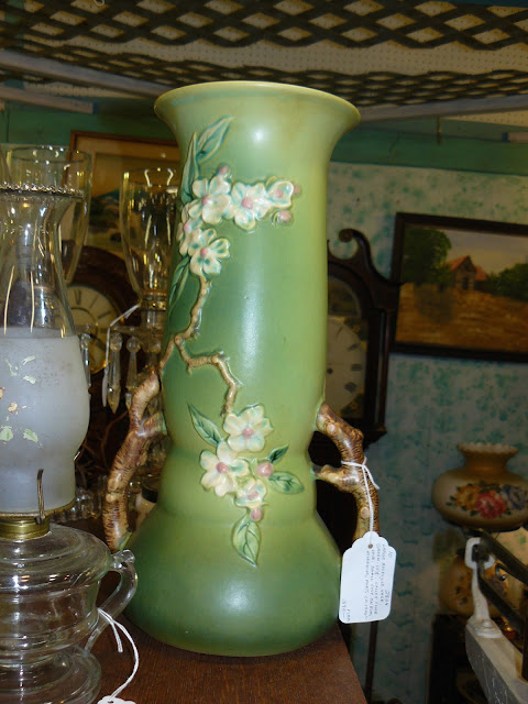 SCRANBERRY COOP : Large Roseville Vase, Green, 15.5" Inch Floor Vase, 1940