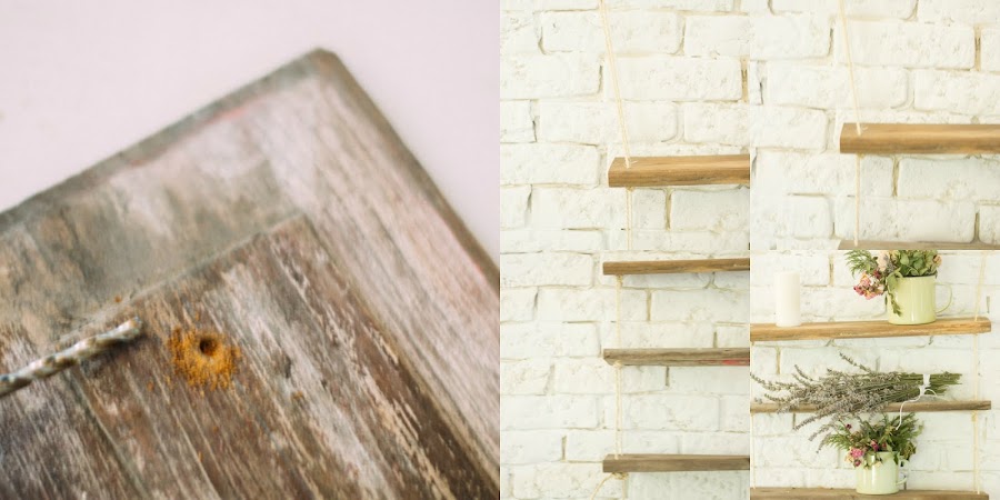 Estantería diy madera y cuerda