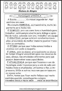 Escola Dia da escola momento de homenagem