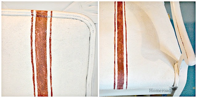  Chalk Paint on a Fabric Chair with a grain sack stripe