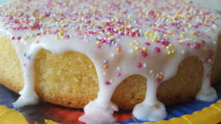 Sponge cake just like you used to get at School with dripping icing and plenty of Sprinkles