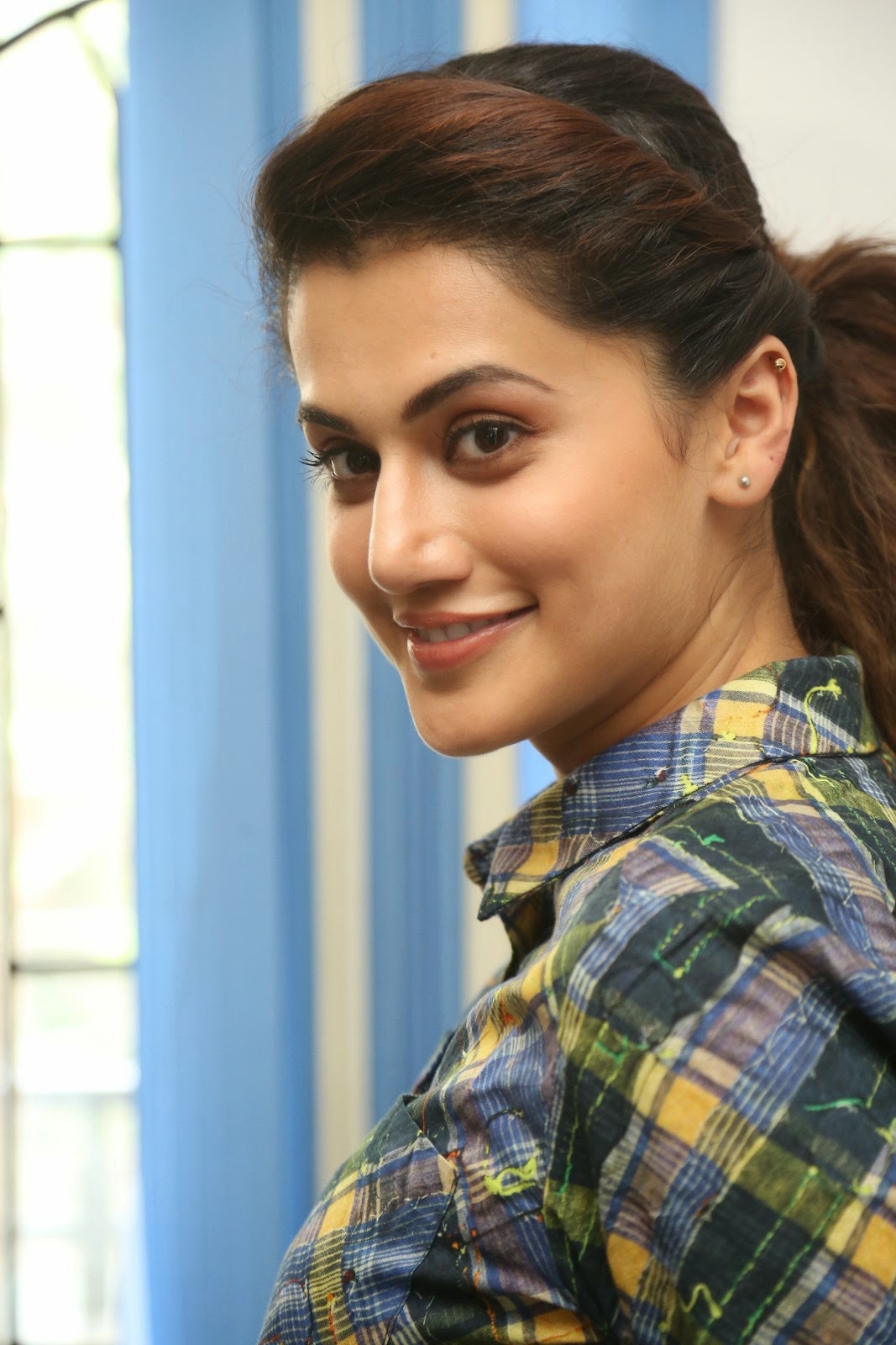 Tapsee Latest Hot Photoshoot In Green Shirt Dress