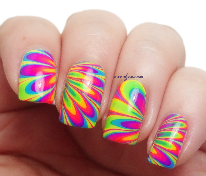 xoxo, Jen: Neon Rainbow Water Marble Nail Art