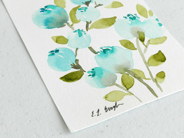 Blue Flowers Original Watercolor Painting by Elise Engh