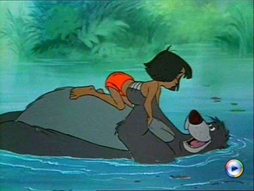 Mowgli and Baloo go swimming in Disney's The Jungle Book  animatedfilmreviews.filminspector.com