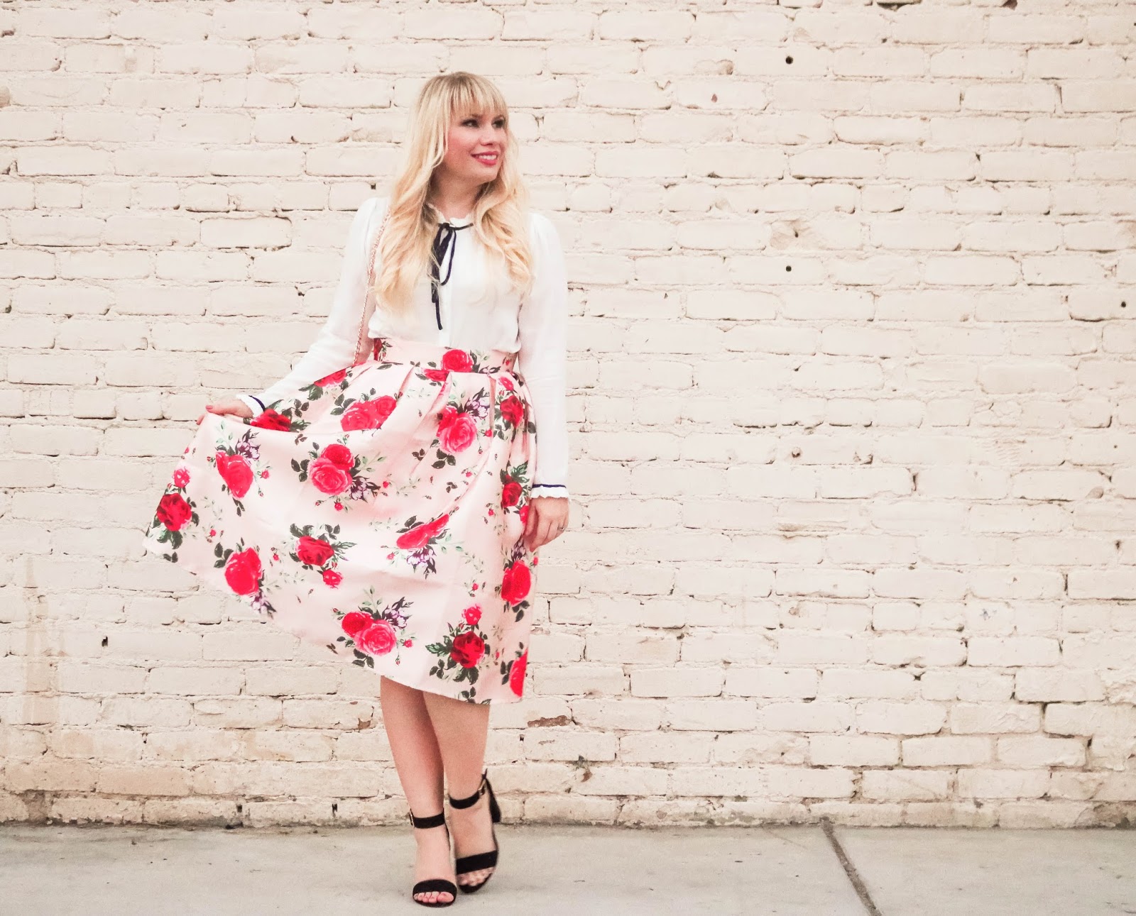 Rose Print Midi Skirt
