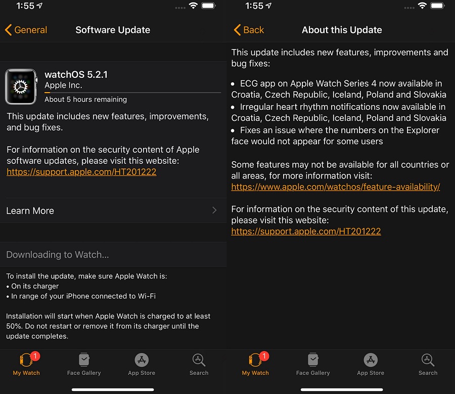 watchOS 5.2.1 New Features and Functions