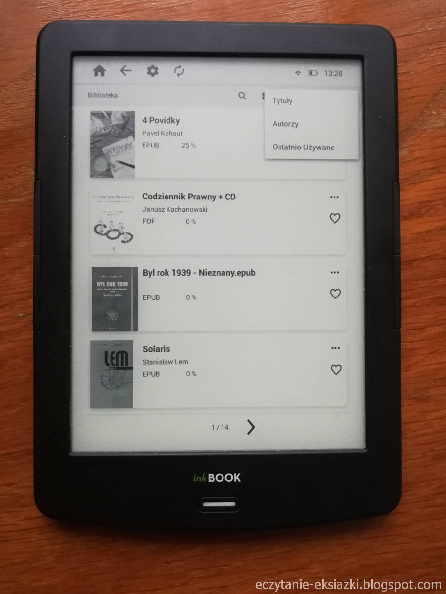 InkBOOK LUMOS – biblioteka z opcjami sortowania e-booków