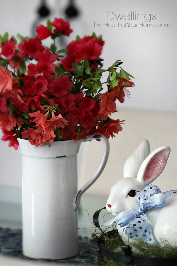 red azaleas and bunny basket