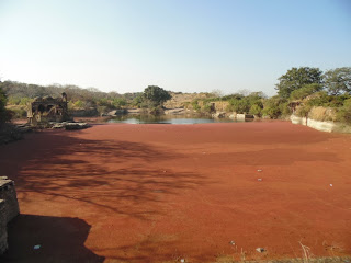 a red colored lake