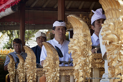 A Gamelan(musical ensemble) plays during the Galungan festival , Bali