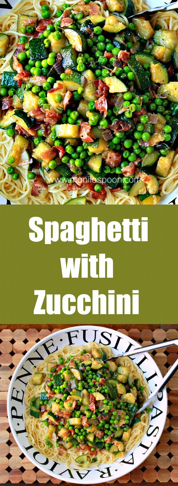 A delicious and easy way to use up Zucchini. We've thrown in some Bacon for good measure! Spaghetti with Zucchini | manilaspoon.com