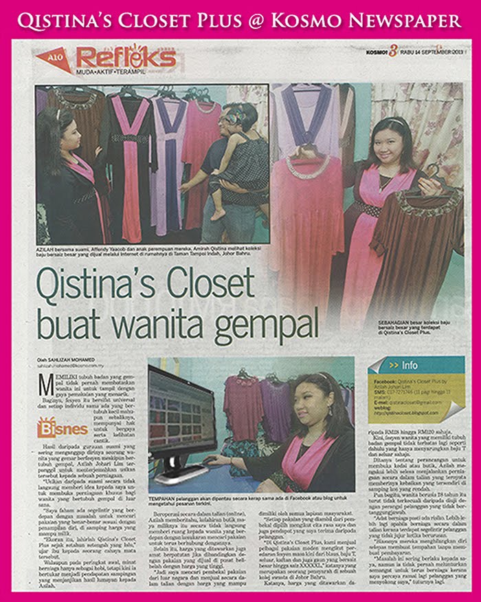 Qistina's Closet Plus @ Kosmo Newspaper