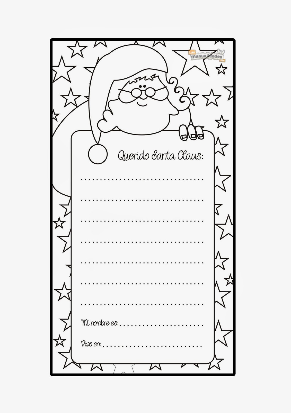Navidad-Navidad: Carta a Santa Claus para imprimir y colorear
