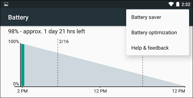 Menù risparmio batteria Android