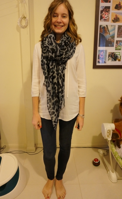 SAHM Style: blue leopard print scarf white shirt Jeanswest prima denim skinny jeans SAHM Style