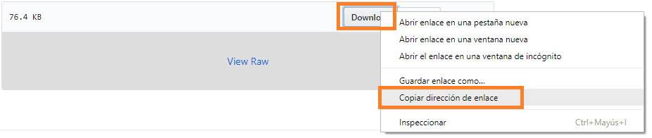 clic derecho copiar enlace github