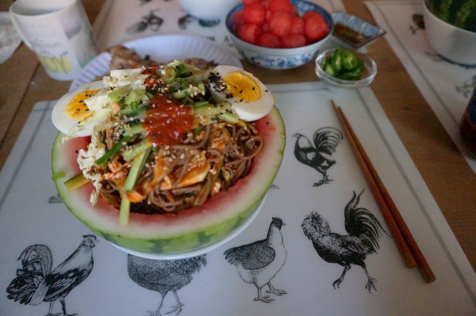 Korean Spicy Watermelon Noodles Soobak Naengmyun (수박냉면)