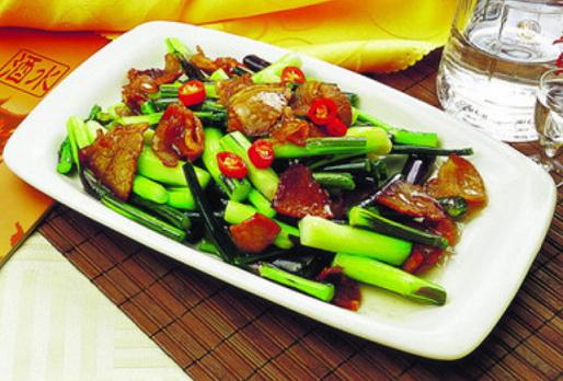 Stir-fry pedunclar with preserved pork. , Chinese delicious food Wuhan Food 