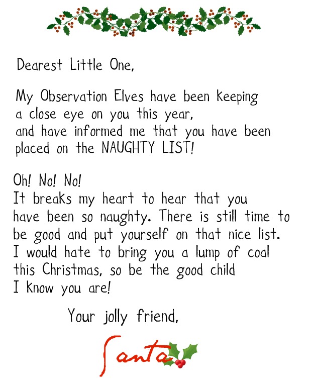 Naughty Letter From Santa Template Free