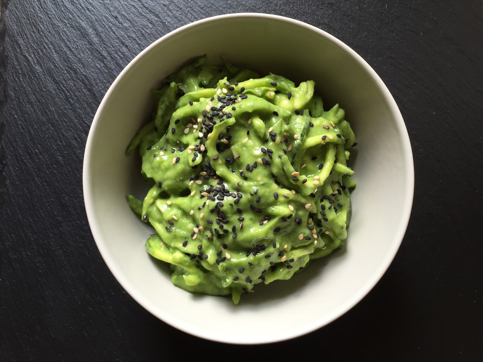 Inglourious Bananas Zucchini Noodles with Creamy Avocado and Spinach