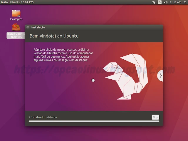 Inicia a instalação do Ubuntu 16.04 LTS