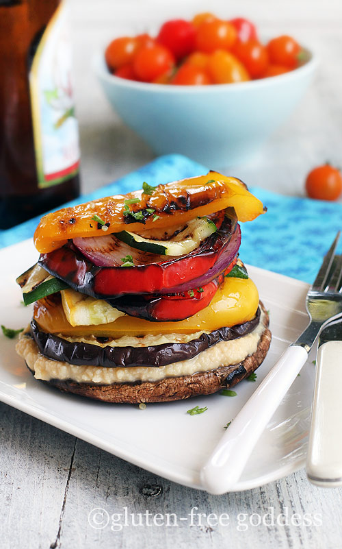 Grilled Vegetable Stack with Homemade Lemon Hummus - Gluten-Free and Vegan