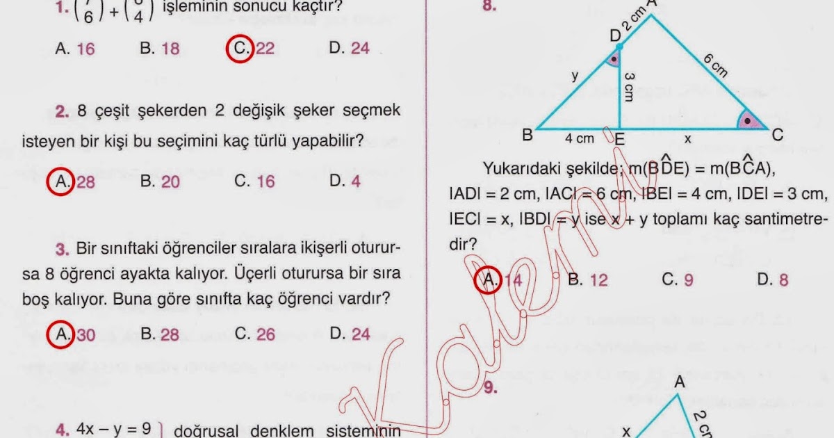 Odev Kalemi 8 Sinif Matematik Can Matematik Yayinlari 97 Sayfa Cevaplari Ogrenci Calisma Kitabi