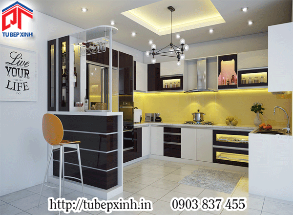 mẫu thiết kế bếp hiện đại và tinh tế tủ bếp chữ U có quầy bar