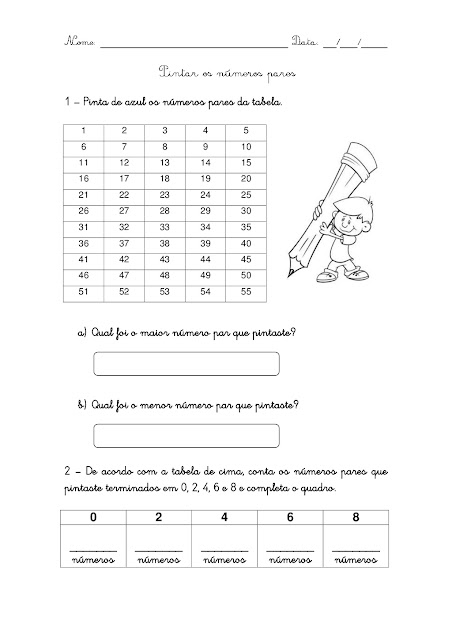 ATIVIDADES COM NÚMEROS PARES E ÍMPARES