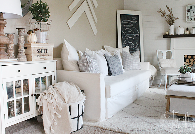 Farmhouse decor and decorating ideas for living room. White living room. DIY shiplap