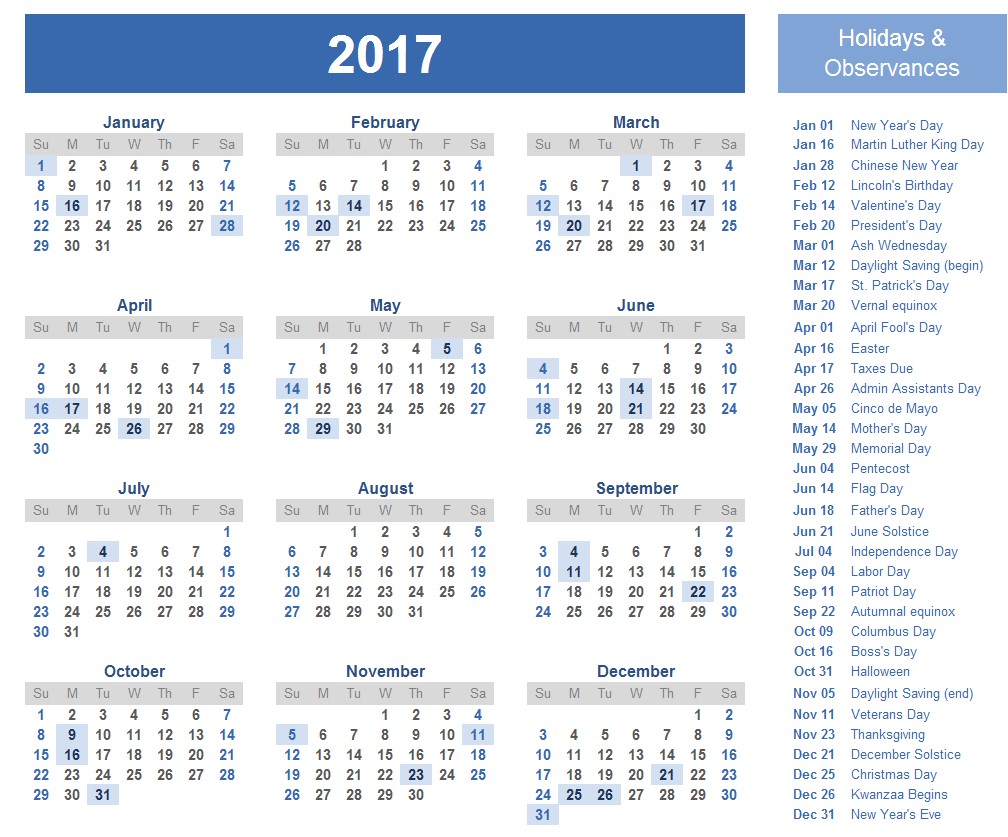 appointments calendar 2018