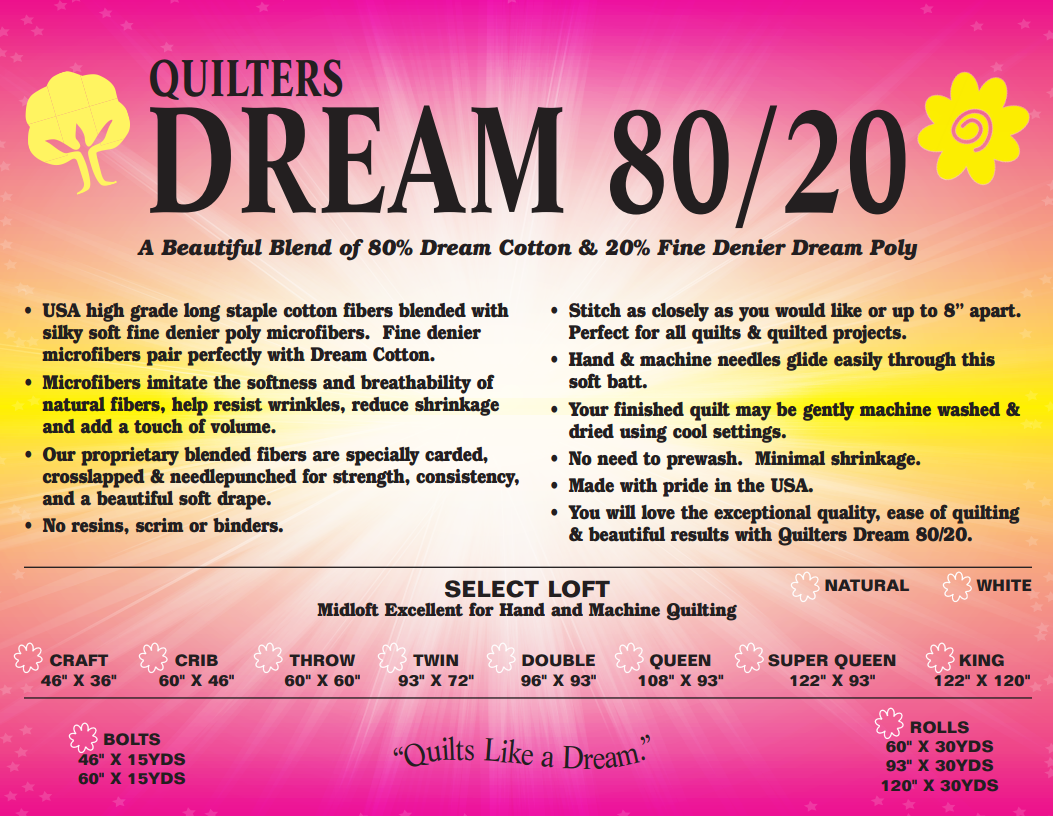 QUILTERS DREAM BATTING Quilters Dream 80/20 Batting