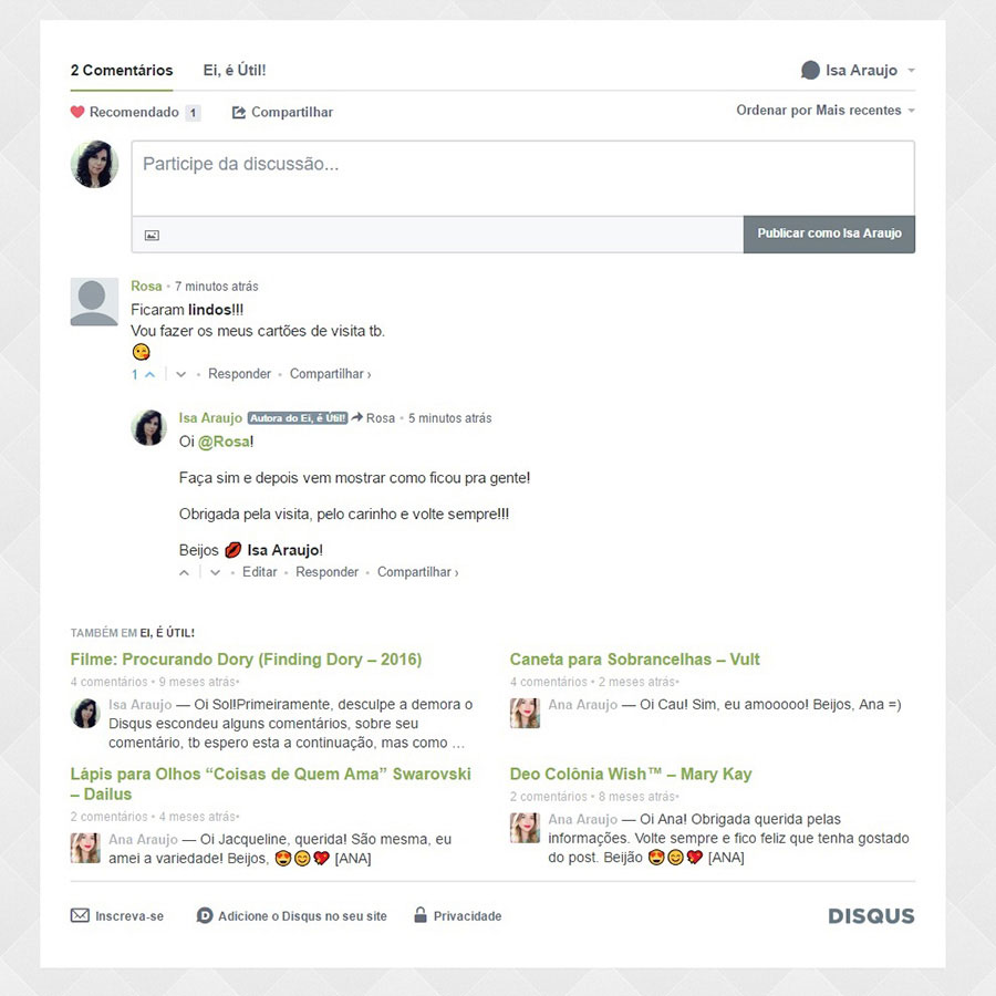 Disqus - Nosso sistema de comentários do Blog Disqus - Nosso sistema de comentários do Blog